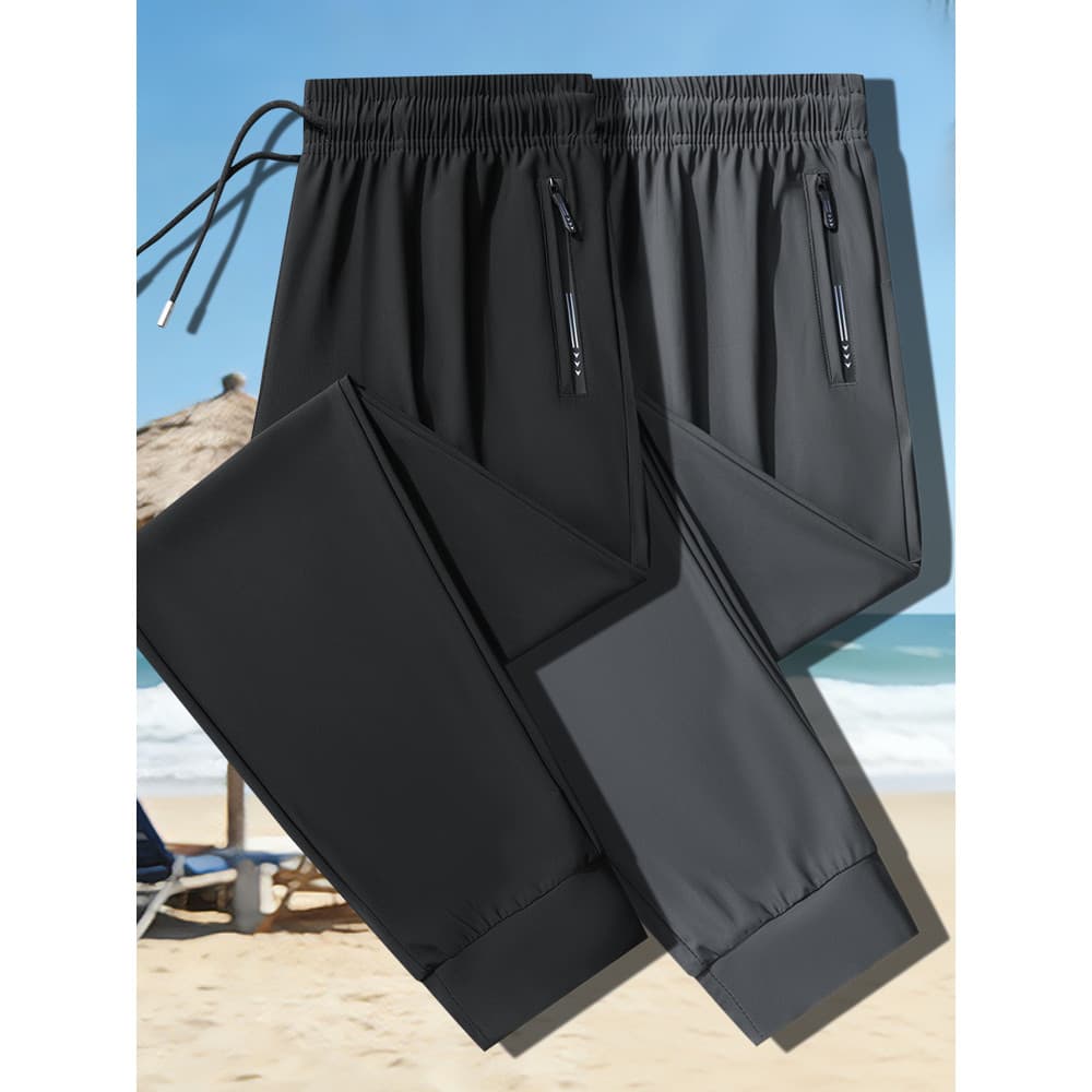Verão estilo fino gelo seda sweatpants masculino solto tamanho grande sweatpants estiramento de secagem rápida calças ca