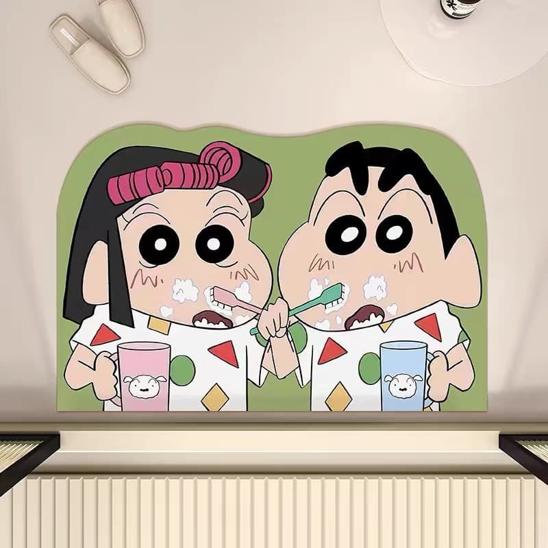 Bonito Crayon Shin-Chan tapete de chão do banheiro porta do banheiro absorver água antiderrapante de secagem rápida pé t