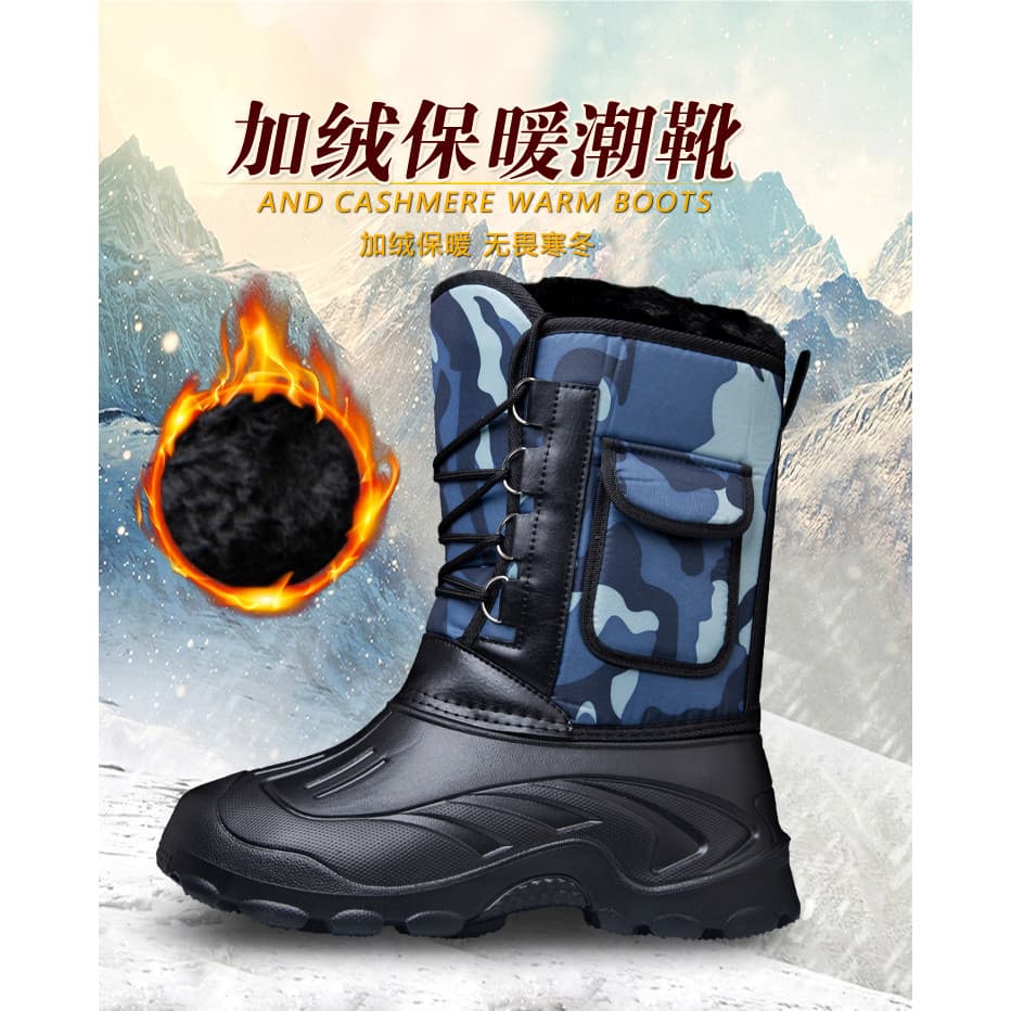 Botas de neve masculinas de inverno ao ar livre, botas de cano médio, à prova d'água, antiderrapantes, de algodão, espes
