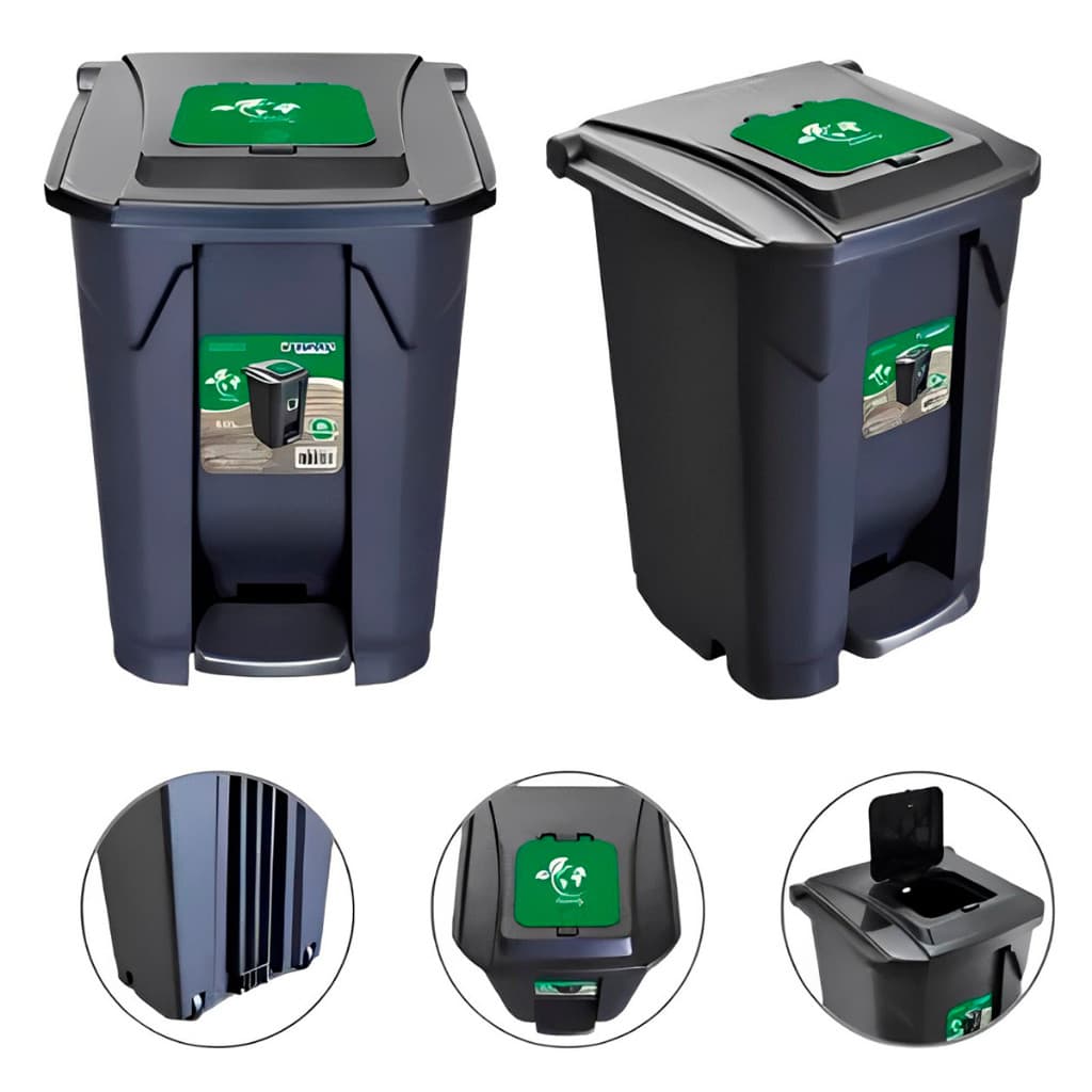 Lixeira Quadrada 60 Litros com Rodas, Pedal e Trampa Click Cesto de Lixo Grande Arqplast