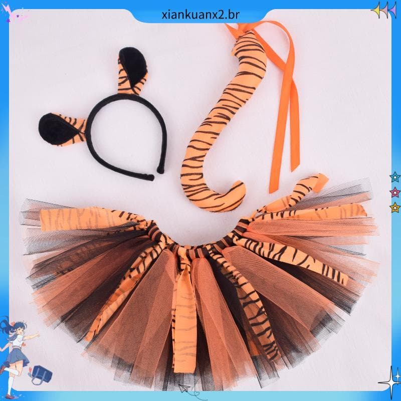 Conjunto De Fantasia De Tigre , Orelhas Cauda Tutu , Saia , Animal , Kit , Acessórios Para Crianças , Halloween , Cospla