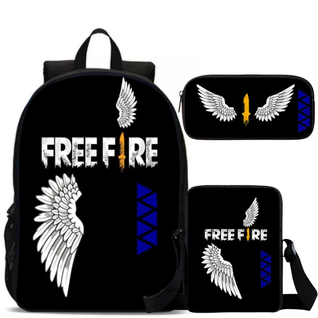 Kit Mochila Escolar Infantil Resistente Com Lancheira E Estojo Free Fire Game Menino e Menina- Oferta