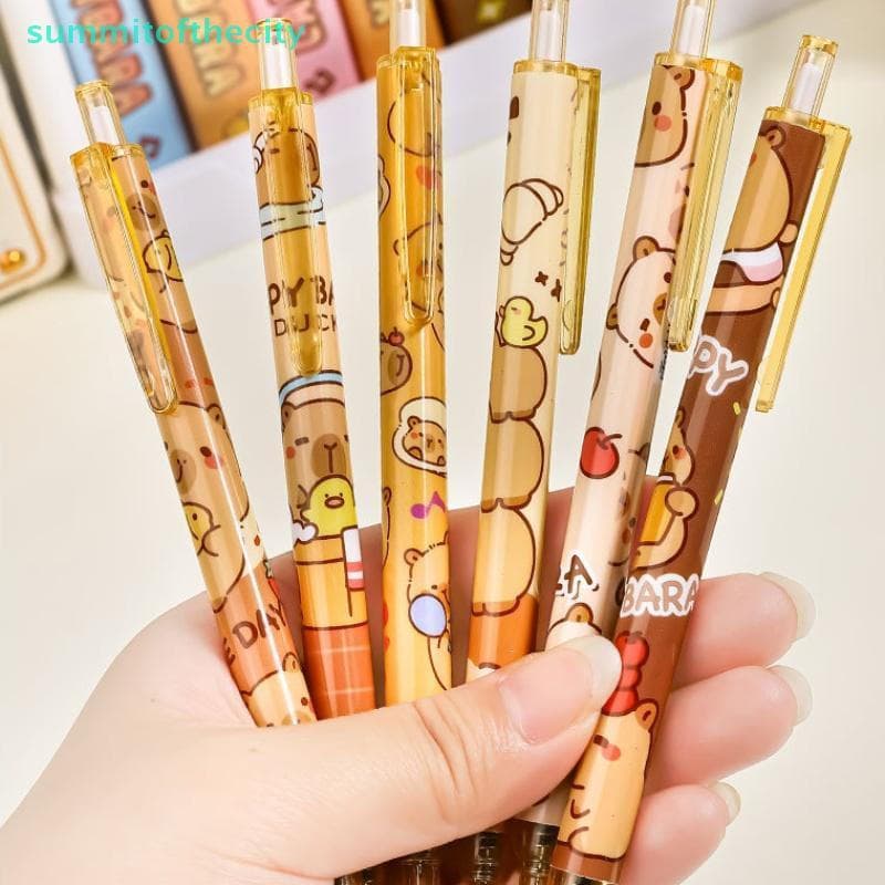 6pcs Caneta Gel de Capivara Panda de Desenho Animado Fofo Kawaii de Secagem Rápida e Escrita Suave GVU5