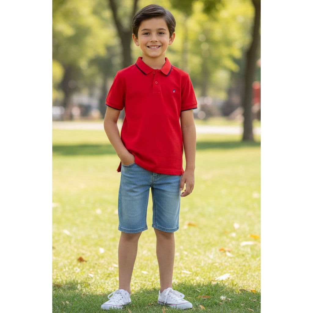Camiseta Polo Masculina em Piquet Algodão Onda Marinha
