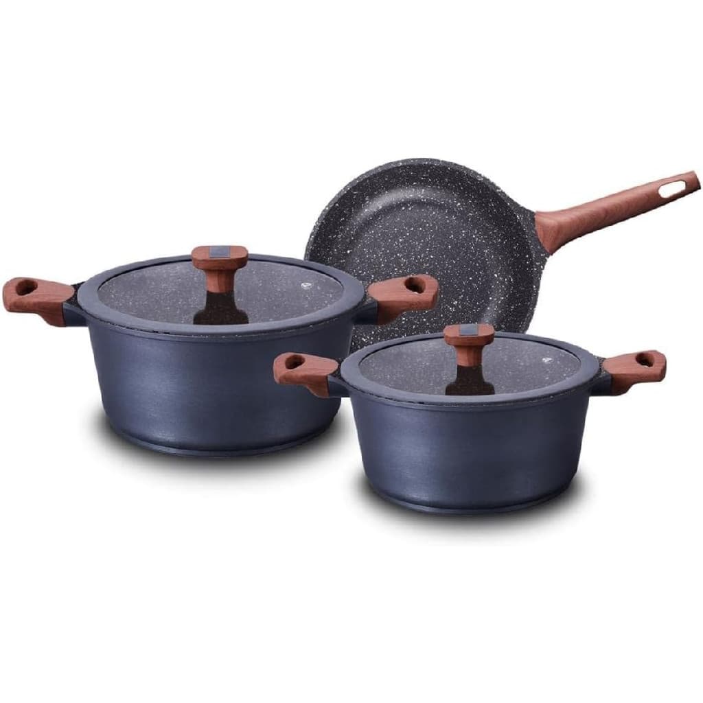 Conjunto De Panelas Cerâmica 3 Peças Fogão Indução Cooktop Cor Azul