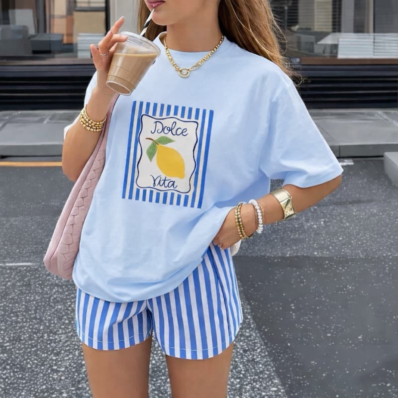 Camiseta Feminina Dolce Vita Limão Oversized Algodão Premium Moda Verão Casual Trendy