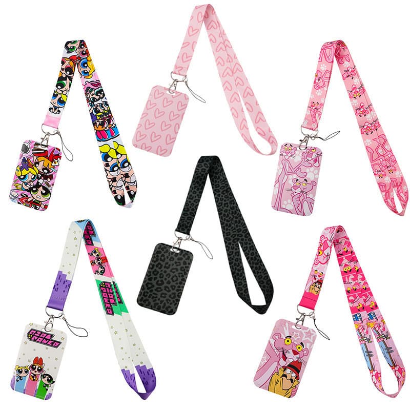 Novo cordão rosa para celular Powerpuff Girls/ID de estudante/Permissão de trabalho/Cartão de ônibus/Cartão de controle