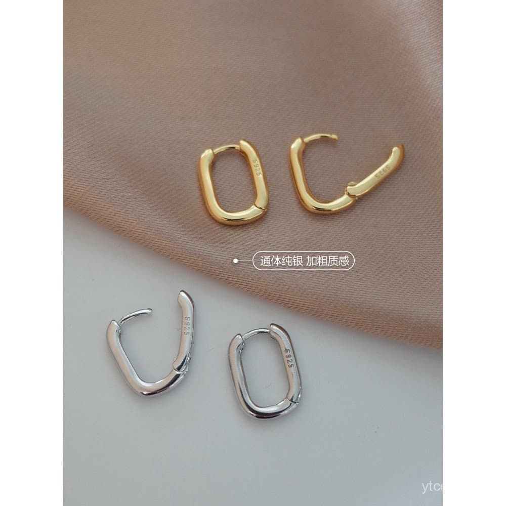 Brincos de argola em formato de U estilo francês, feitos de prata esterlina 925 para mulheres, simples e minimalistas, b