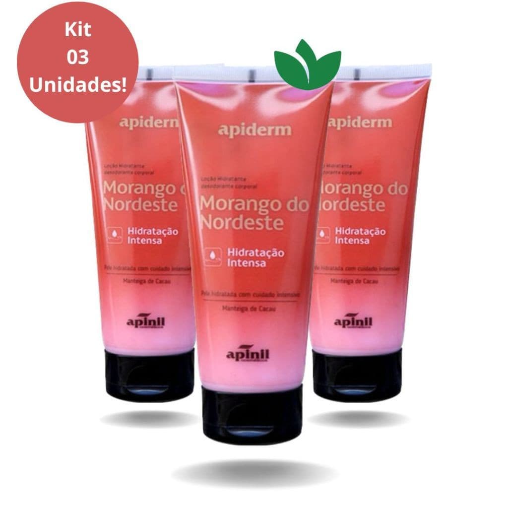 KIT 3 Hidratante Corporal MORANGO DO NORDESTE Creme Loção Desodorante Apiderm 190g - Apinil