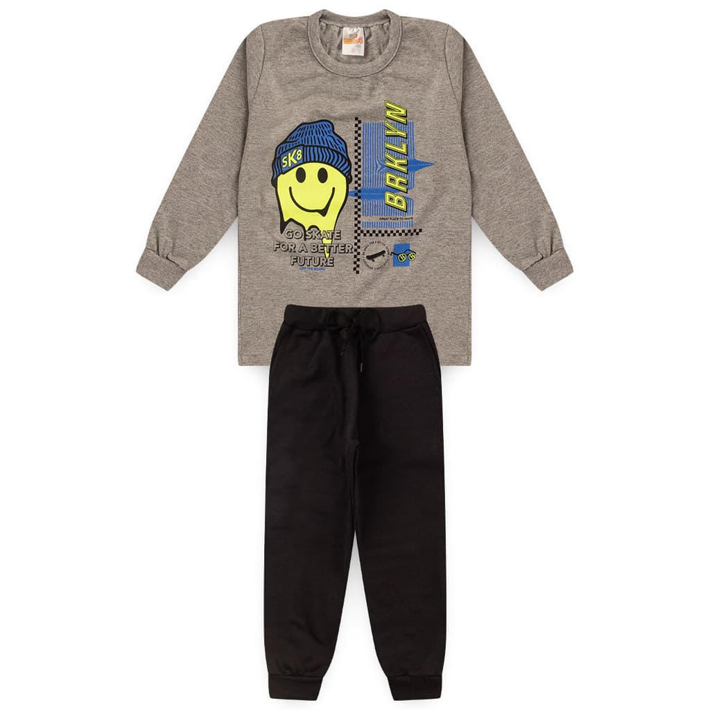 Conjunto com  Blusa em Meia Malha e Calça de bolso Moletom Peluciado - Tam 1 ao 16 anos.