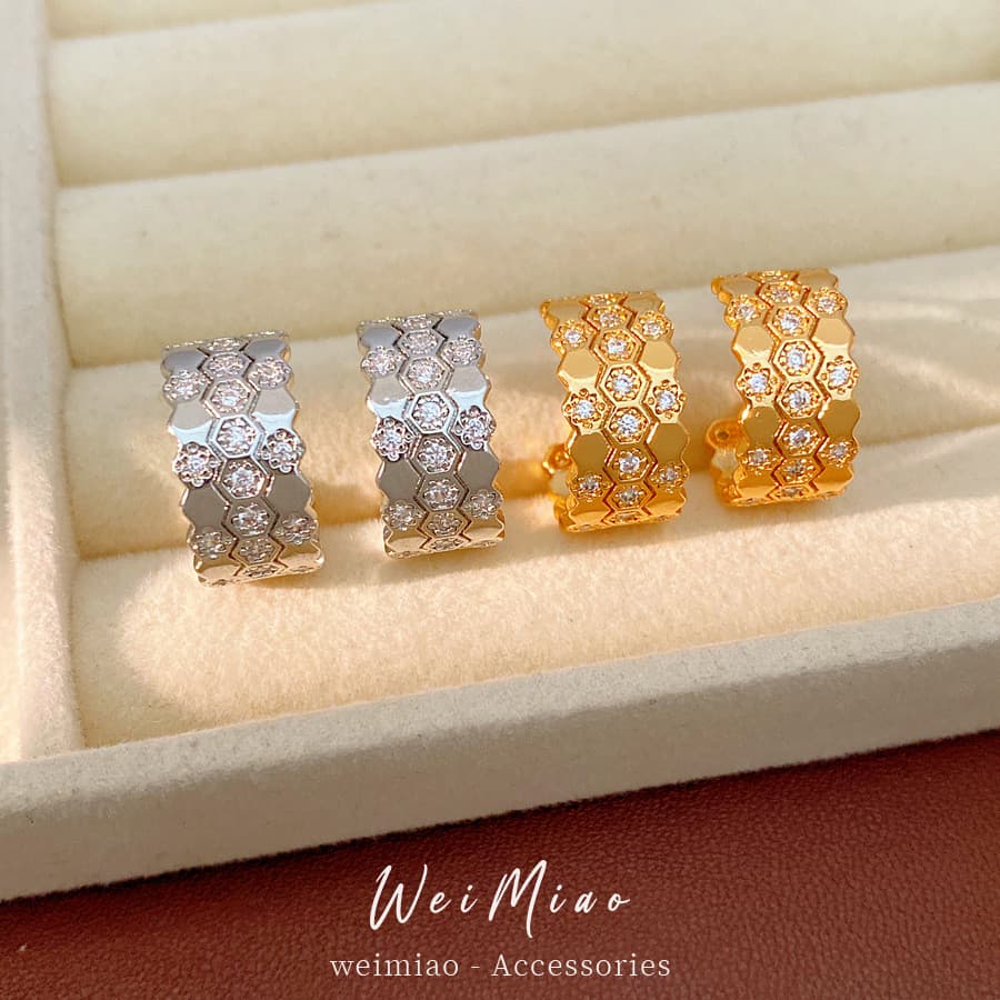 18K chapeamento de ouro Real agulha de prata zircão em forma de C brincos hexagonais estilo legal brincos exclusivos luz