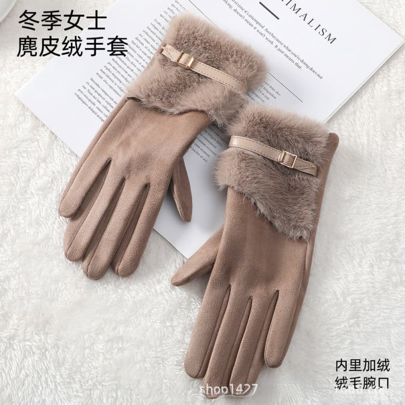 Luvas de pelúcia inverno à prova de frio quente ciclismo luvas veículo elétrico anticongelante camurça All-Match tela se