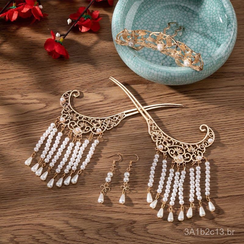 Grampo de cabelo Hanfu, coroa de cabelo, coroa superior, conjunto de acessórios para cabelo, estilo tradicional chinês,