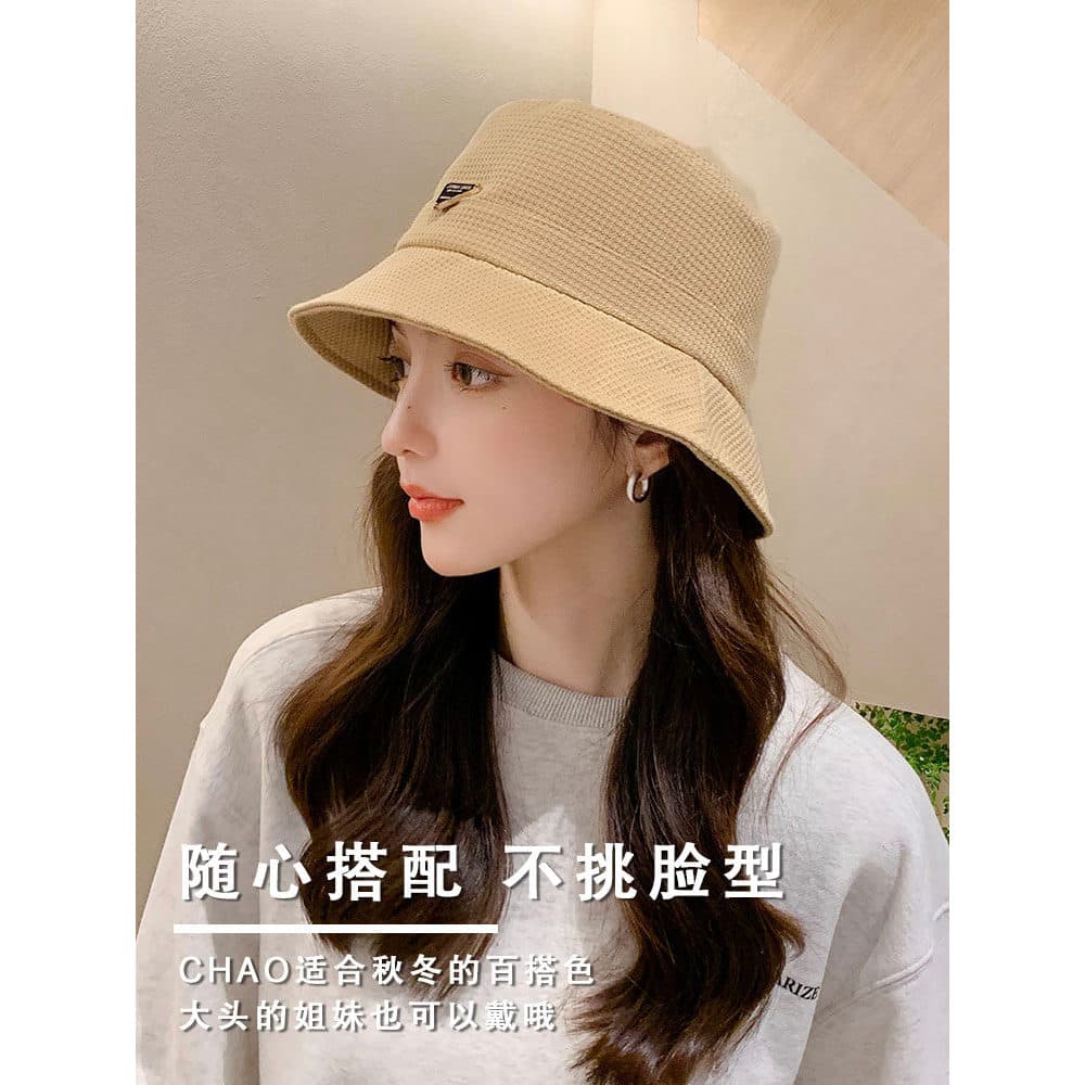 Chapéu balde de aba larga Waffle japonês feminino primavera simples elegante na moda All-Match balde chapéu protetor sol