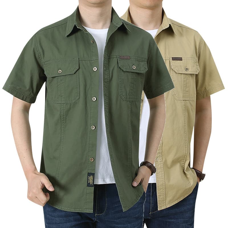 Algodão puro juventude ferramentas uniforme militar camisa verão novo estilo camisa de manga curta masculina tamanho gra