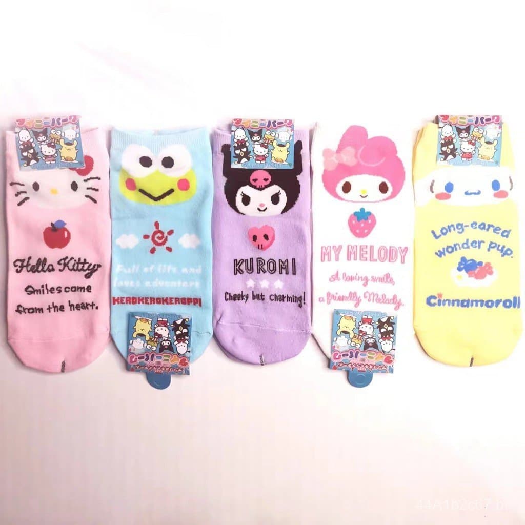 Meias de algodão Hello Kitty Sanrio, estilo japonês, fofas e adoráveis, estilo universitário, meias de cano médio com de