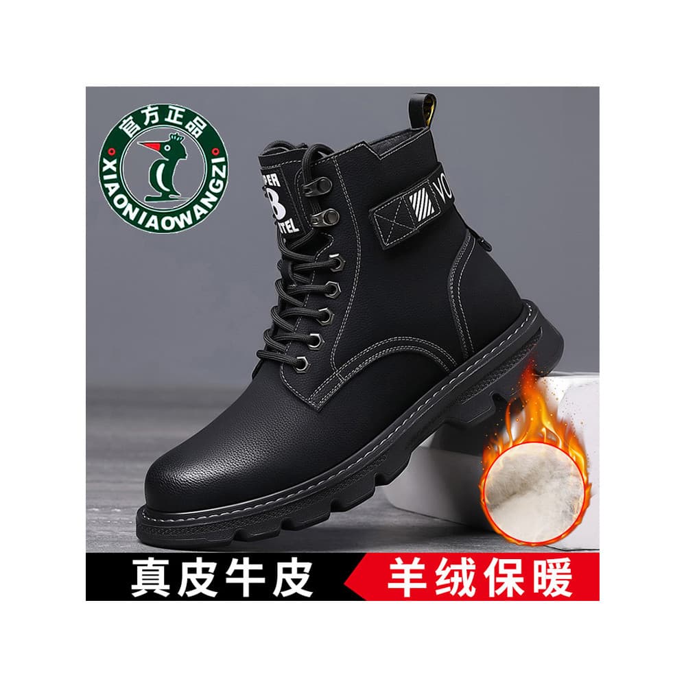 Oren Woodpecker Sapatos Masculinos Forro de Inverno Engrossado Botas de Algodão Quente Masculino Lã de Couro Casual Bota