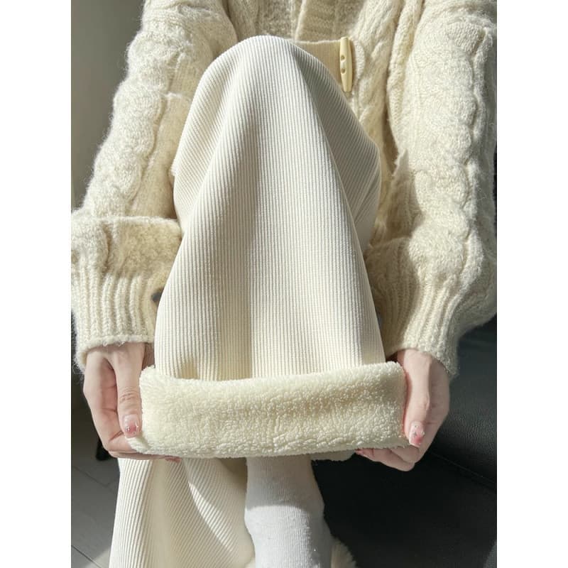 Calças largas de lã branca femininas outono inverno novo estilo pequeno cintura alta solta Drape Casual veludo malha