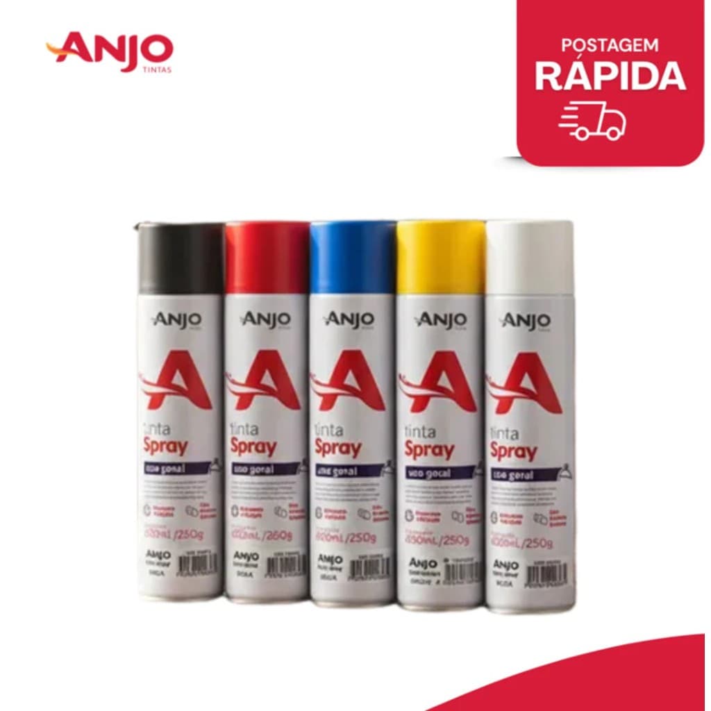 Tinta Spray Automotivo, Agricola, Metal, Madeira USO GERAL 400ml Anjo Varias Cores