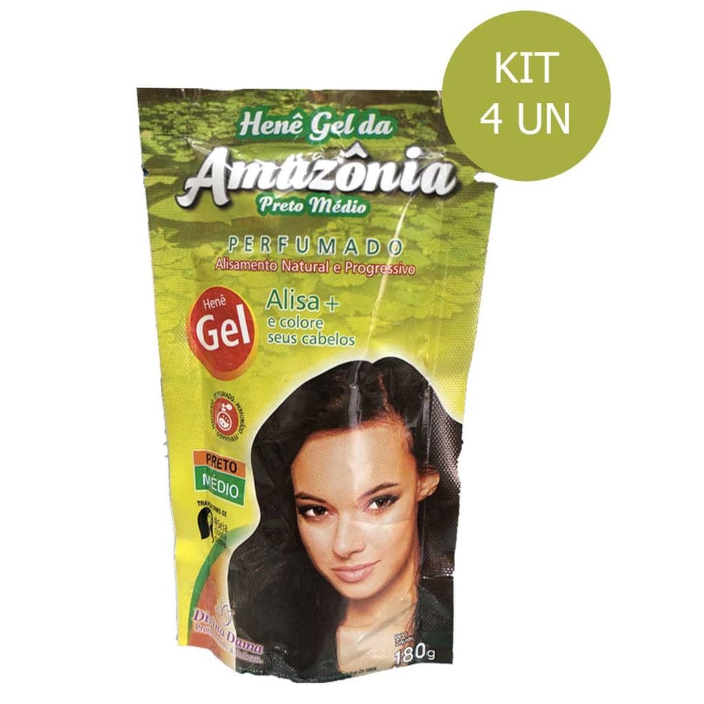 Kit C/ 4un Henê Da Amazônia Em Gel Preto Médio 180g
