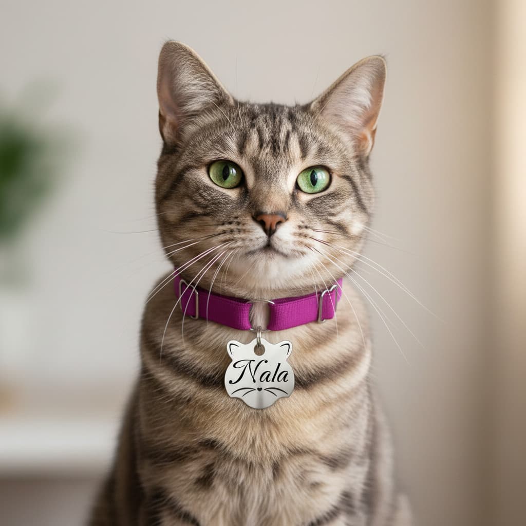 Coleira Gato Elástica Sem Fecho Placa Inox Carinha Gato Personalizada Nome Tel Anti Enforcamento Pet