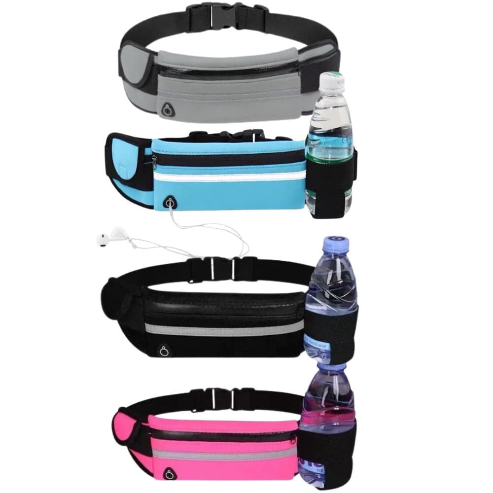 Pochete Esportiva Corrida Impermeável, Porta Celular e Garrafa, Ajustável, Faixa Refletiva - 19x10cm