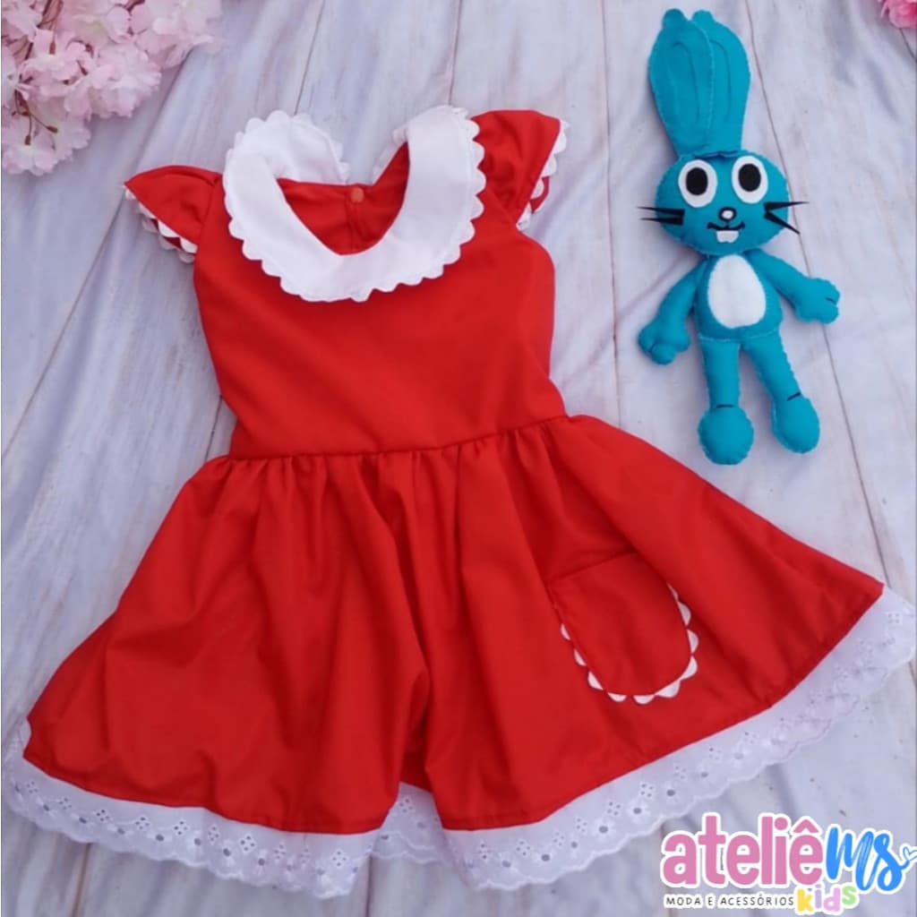 Vestido da Mônica Infantil – Coelho em Feltro, Renda e Sianinha | Fantasia Infantil, Festas e Ensaios | Sob Encomenda