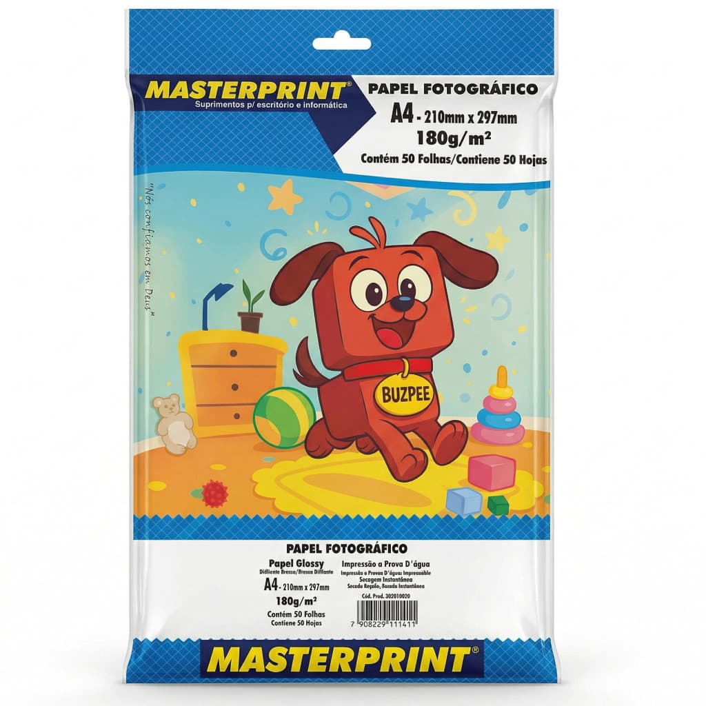 Papel Fotográfico Glossy A4 180g Masterprint Brilhante 50 Folhas Premium à Prova D'água