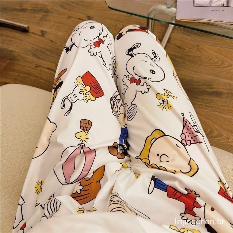 Calças De Pijama Longas Quatro Estações Universal Anime Kawaii Snoopy Dos Desenhos Animados Novos Vários Padrões Solto L