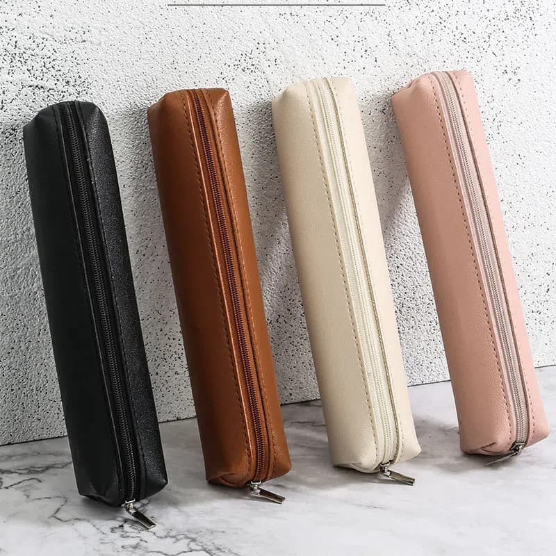 Estojo de couro PU antipoeira à prova d'água com zíper, bolsa de armazenamento, caixa de papelaria
