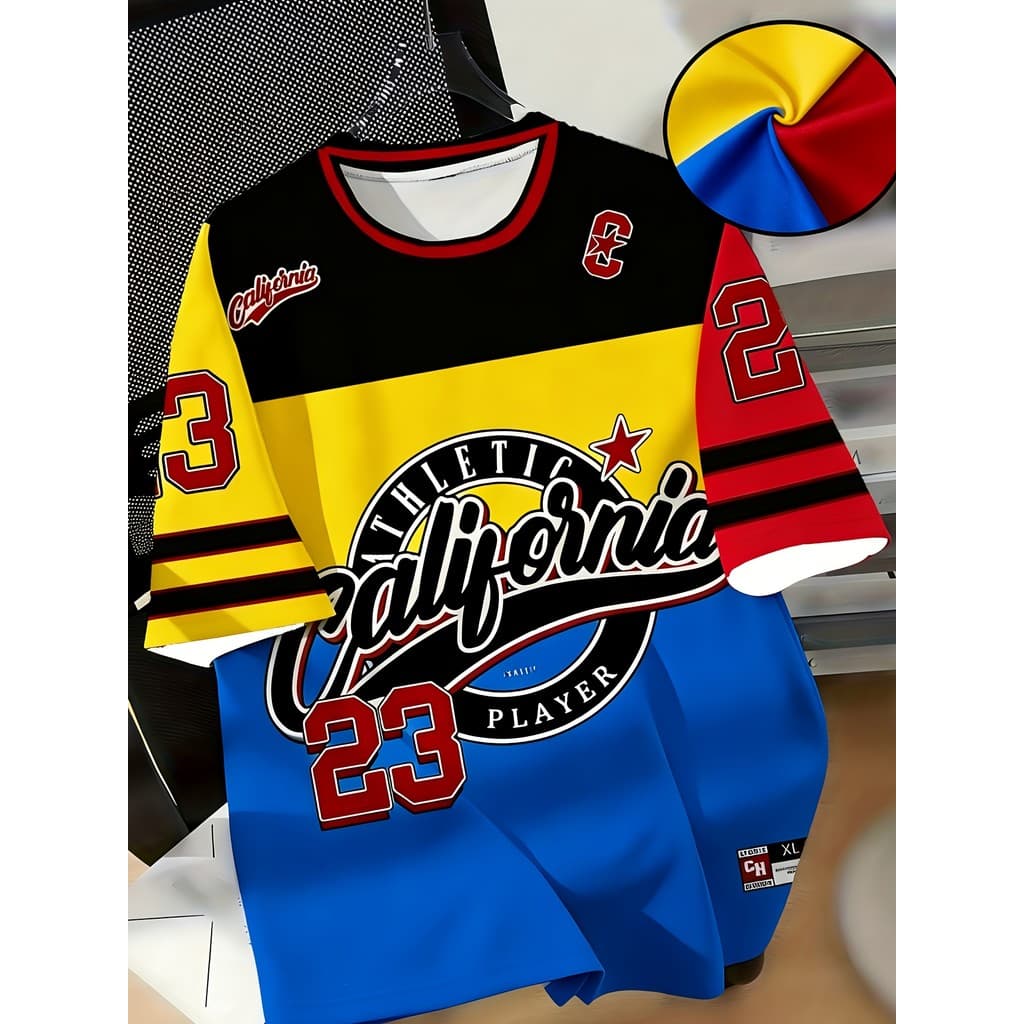 Camiseta masculina de manga curta, estilo retrô americano esportivo, Plus Size