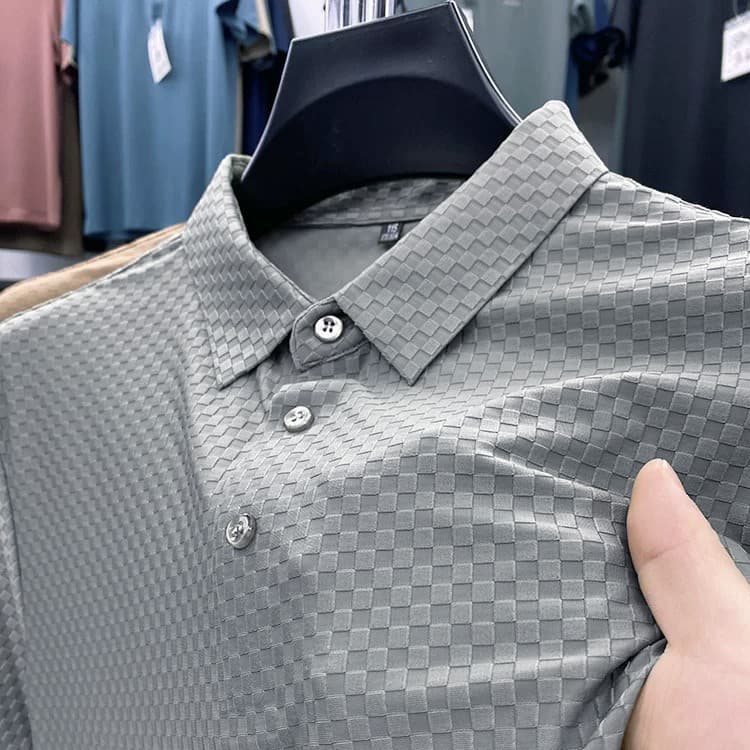 Verão de manga curta camiseta POLO masculina de seda gelo Modal lapela Paul camisa magro-ajuste meia manga topo t @-