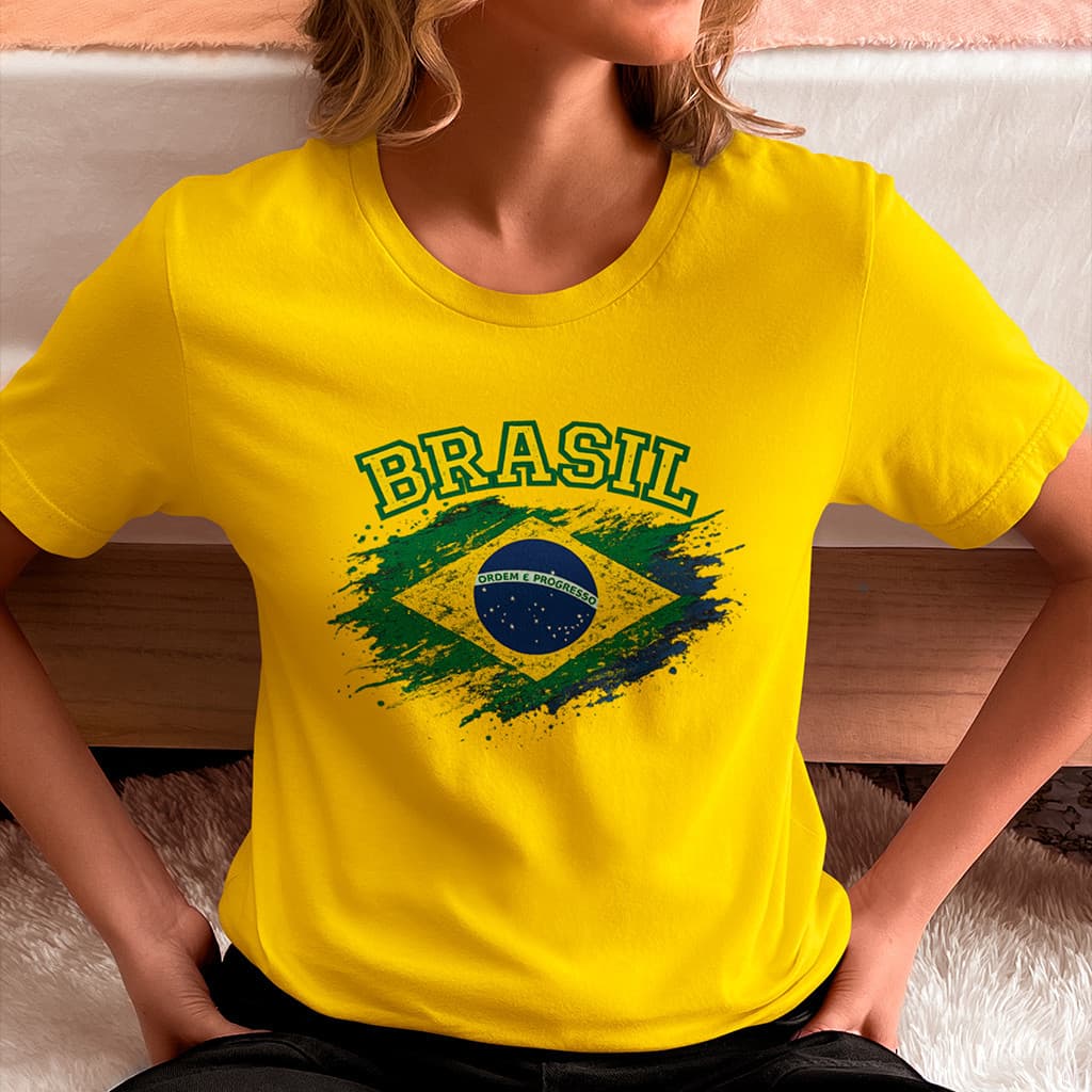 Camiseta Brasil Feminina Copa do Mundo 2026 Bandeira - 100% Algodão Várias Cores