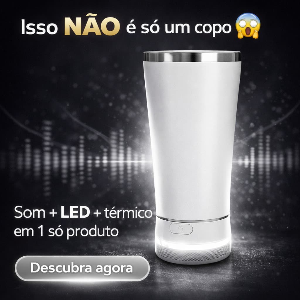 Copo Térmico Bluetooth com Caixa de Som LED e Abridor 420ml Inox Bebidas Quentes e Frias cor Branco