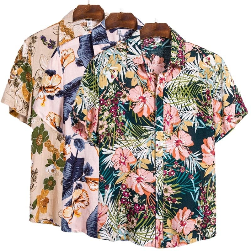 Camisa Masculina De Manga Curta , casual Com Palmeira floral tropical , Respirável