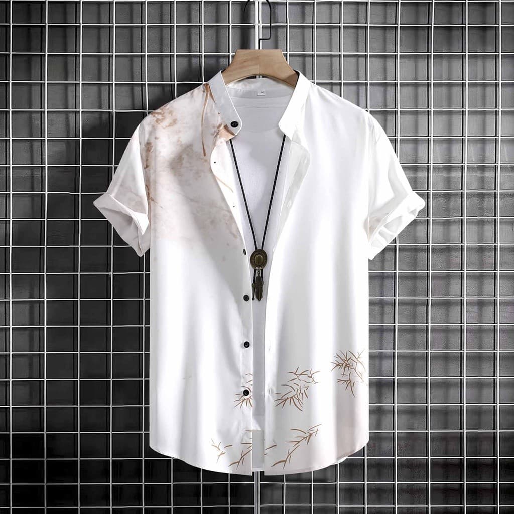 Novo Masculino Retro Estético Gola Manga Curta Botão Algodão Simples Casual Floral
