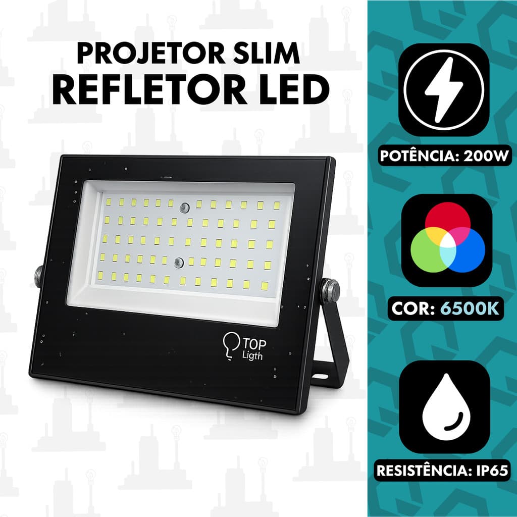 Kit 1, 2, 3 Projetor Slim Refletor Led 200w Ip65 6500k Holofote Bivolt