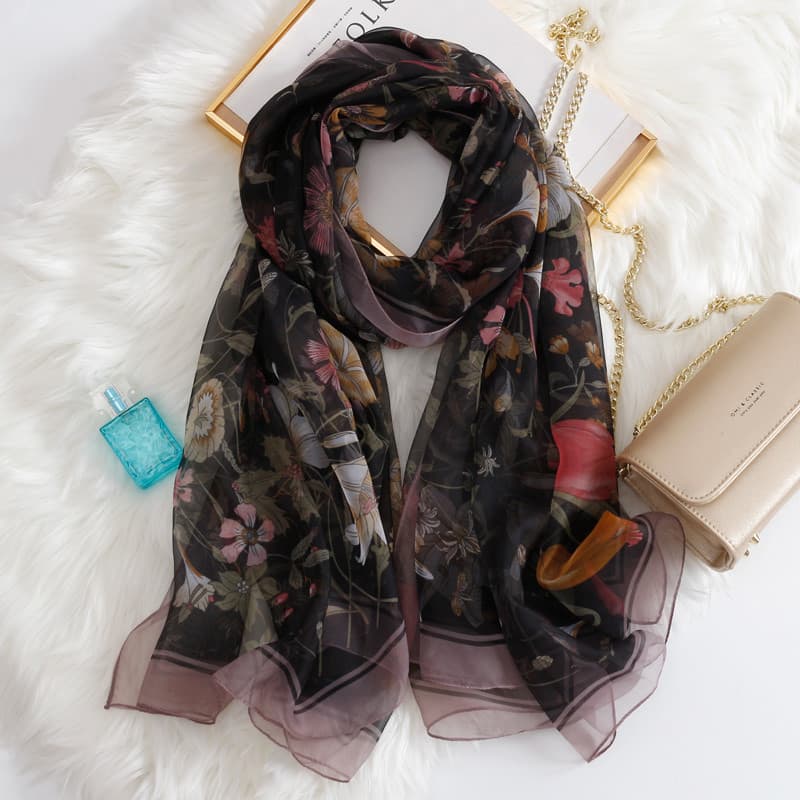 Estilo chinês pequeno Floral estilo longo All-Match senhoras lenço de seda primavera outono estilo fino decoração estilo