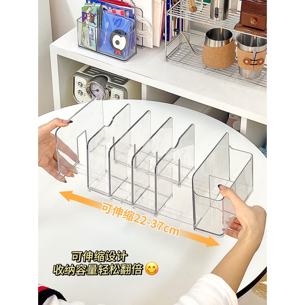 Prateleira retrátil para livros, estante de mesa, acrílico, Anti-reverso, clipe de livro, caixa de armazenamento fixa, p