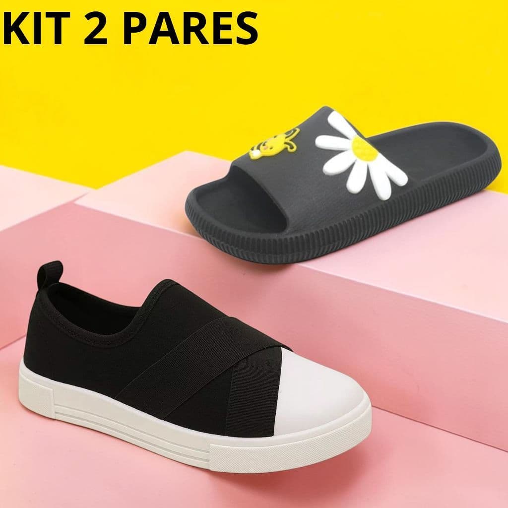 Kit 2 Pares Chinelo Mais Tênis Calce Facil Menina Infantil Promoção Feminina Criança Compre Já