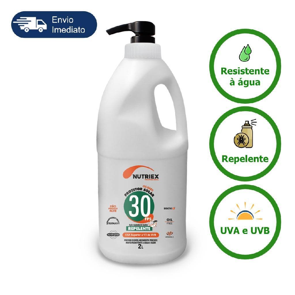 Protetor Solar Com Repelente FPS 30 Nutriex 2 Litros EPI Segurança Trabalhador Uso Empresa