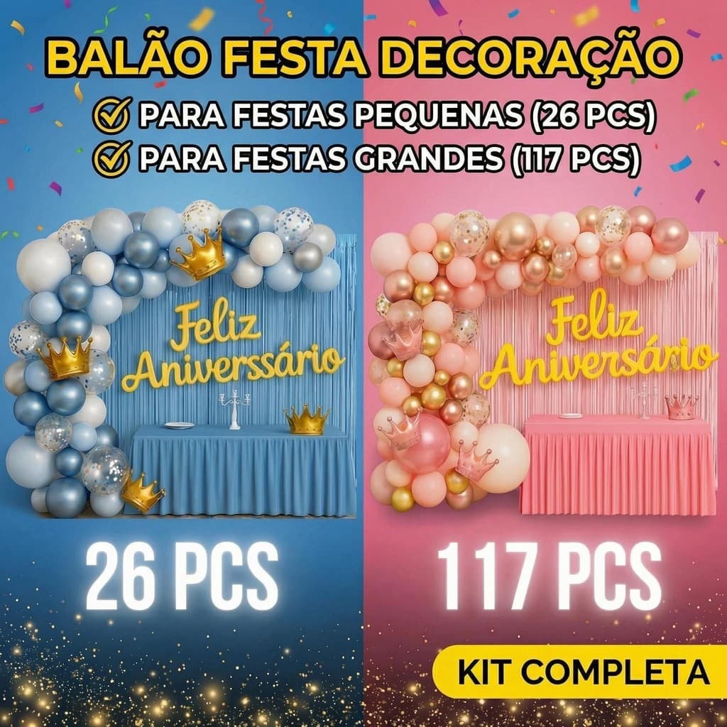 Kit 26/117 Pcs Balão Feliz Aniversario Cortinas Toalha Bexigas Festa Decoração Enfeite Happy Birthday