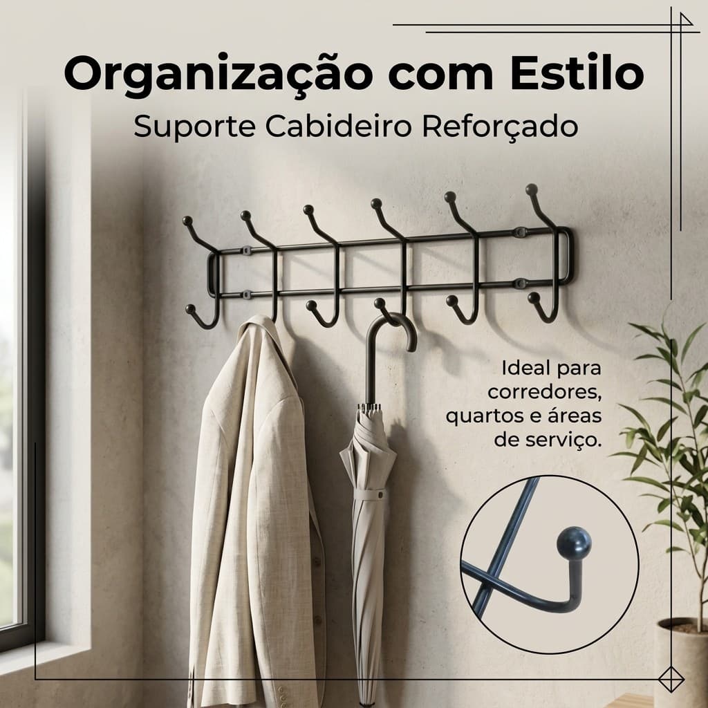 Suporte Cabideiro de Parede. Materia Reforcado , Preto.