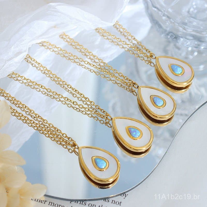 Colar de Coração Oceânico em Forma de Gota de Água, Brilhante e Branco, de Concha do Mar, da Coreana Dongdaemun, Joia de