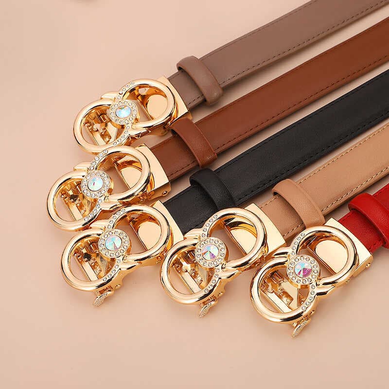 Novas senhoras cinto de couro genuíno diamante-cravejado decoração All-Match cinto fino High-End Jeans cinto simples sai