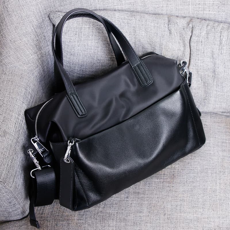 Pano de Nylon Oxford à prova d'água com bolsa feminina de couro genuíno versão coreana leve Casual feminina bolsa mensag