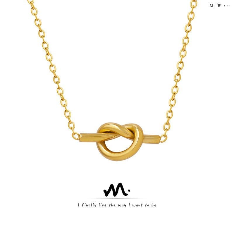 marka Colar feminino com pingente em forma de coração com nó, estilo coreano, em aço titânio banhado a ouro 18K, corrent