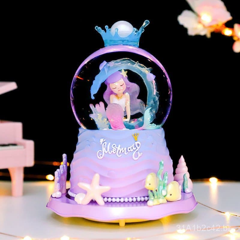 Caixa de Música com Bola de Cristal da Princesa Sereia, Caixa de Música Rotativa, Presente de Aniversário Criativo para