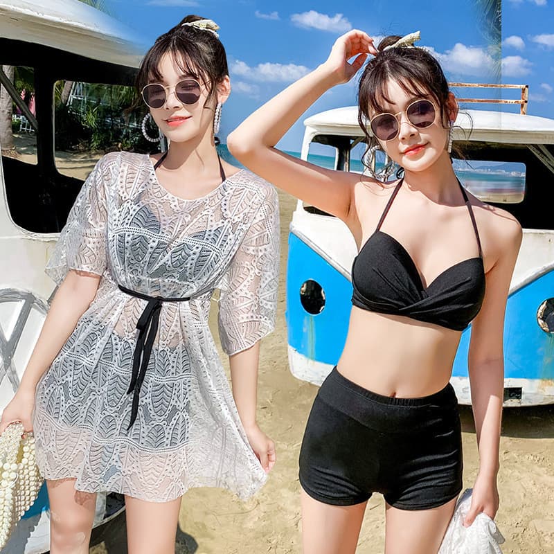 Xiaoxiangfeng maiô blusa mais magro olhar de manga comprida primavera quente com suporte de aço reunindo maiô feminino