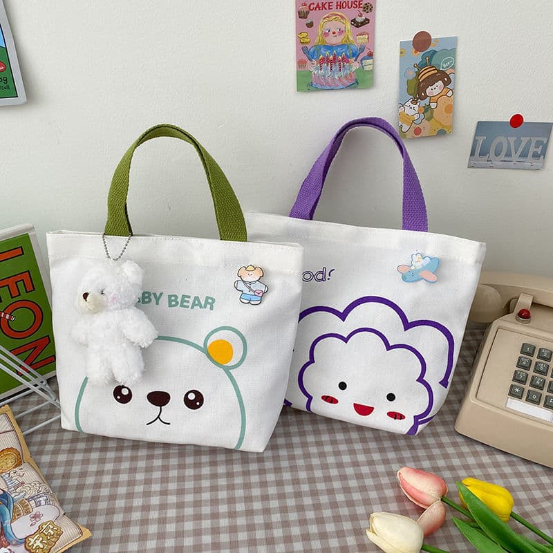 Bolsa feminina bolsa de lona feminina fresca mão-transporte lancheira compras bonito dos desenhos animados urso estudant